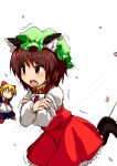  1girl animal_ears brown_hair cat_ears cat_tail chen cold doll earrings frilled_skirt frills gerijita jewelry long_sleeves mob_cap multiple_tails open_mouth shanghai_doll short_hair skirt tail touhou trembling two_tails vest 