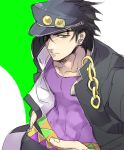  1boy black_hair chain chikusawa gakuran green_eyes hat jojo_no_kimyou_na_bouken kuujou_joutarou school_uniform solo 