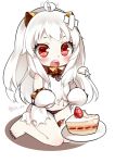  1girl bandaid black_panties blush cake dress feeding food fruit heart heart-shaped_pupils horns kantai_collection long_hair mvv northern_ocean_hime open_mouth panties pointer red_eyes silver_hair sitting solo strawberry symbol-shaped_pupils torn_clothes torn_dress underwear very_long_hair wariza white_dress 