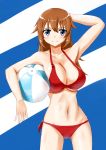  1girl absurdres ball beachball bikini blue_eyes breasts charlotte_e_yeager cleavage highres hiroshi_(hunter-of-kct) large_breasts long_hair orange_hair red_bikini side-tie_bikini smile solo strike_witches swimsuit under_boob 