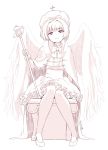  1girl capelet cardcaptor_sakura crown fuuin_no_tsue hat kinomoto_sakura looking_at_viewer magical_girl nagian short_hair sitting smile solo staff throne wand 