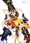  3girls absurdres blonde_hair blue_eyes blush brown_hair fate_testarossa fingerless_gloves gloves hair_ornament hairclip highres long_hair lying lyrical_nanoha mahou_shoujo_lyrical_nanoha mahou_shoujo_lyrical_nanoha_a&#039;s mahou_shoujo_lyrical_nanoha_the_movie_2nd_a&#039;s multiple_girls official_art on_back open_mouth red_eyes short_hair short_twintails takamachi_nanoha twintails yagami_hayate 
