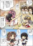  6+girls ahoge akagi_(kantai_collection) anger_vein bathing black_hair brown_eyes brown_hair chibi comic fubuki_(kantai_collection) glasses green_eyes haruna_(kantai_collection) highres hisahiko jintsuu_(kantai_collection) jun&#039;you_(kantai_collection) kantai_collection kirishima_(kantai_collection) kongou_(kantai_collection) multiple_girls purple_hair smoke towel translation_request violet_eyes 