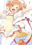  &gt;_o 1girl ;d animal_ears casual cat_ears cat_tail fake_animal_ears hair_bobbles hair_ornament hirose_madoka hoshizora_rin love_live!_school_idol_project one_eye_closed one_side_up open_mouth orange_hair ribbon short_hair smile solo sparkle tail thigh-highs white_legwear wristband yellow_eyes 