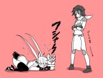  2girls all_fours animal_ears biafura cat_ears crossed_arms genderswap high_heels jojo_no_kimyou_na_bouken killer_queen multiple_girls plant stand_(jojo) star_platinum stray_cat_(jojo) surprised sweat twintails 