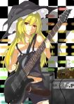  1girl alternate_costume amplifier blonde_hair electric_guitar guitar haseneko hat instrument kirisame_marisa long_hair midriff parted_lips smile solo touhou witch_hat yellow_eyes 