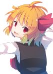  1girl beni_shake blonde_hair bow hair_bow looking_back open_mouth red_eyes rumia solo touhou white_background 