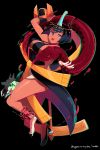  1girl albus_(skullgirls) black_dress black_hair black_nails blood blue_eyes bob_cut bone breasts dark_skin dress eliza_(skullgirls) hagoromo half-closed_eyes horace_(skullgirls) large_breasts shawl short_hair skullgirls snake solo_focus tiara watermark web_address xryuu 