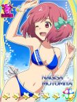  akb0048 bikini character_name happy motomiya_nagisa pink_eyes pink_hair ribbon short_hair stars wink 