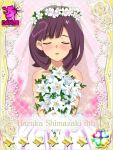  akb0048 bare_shoulders character_name closed_eyes dress flower hair_flower purple_hair shimazaki_haruka short_hair veil wedding 