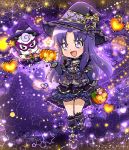  animal boots chibi dress halloween happinesscharge_precure! happy hat heart hikawa_iona jewelry long_hair pumpkin purple_eyes violet_hair witch 
