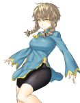  1girl alternate_costume amane_suzuha bike_shorts blush braid breasts brown_hair chinese_clothes covered_navel long_hair long_sleeves onsoku_maru smile solo steins;gate twin_braids yellow_eyes 