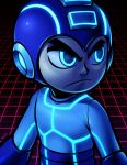 1boy android blue blue_eyes crossover helmet kaigetsudo neon_trim rockman rockman_(character) rockman_(classic) solo tron 