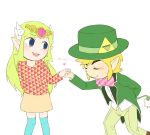  blonde_hair blue_eyes bowtie contemporary flower formal hat link long_hair princess_zelda saiba_(henrietta) smile suit the_legend_of_zelda tiara toon_link wind_waker 