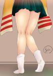  1girl close-up from_behind hiryuu_(kantai_collection) kantai_collection kneepits legs sen_(astronomy) shiny shiny_skin signature skirt socks solo standing thighs waist_down white_legwear 