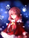  1girl guilty_crown hair_ornament hairclip long_hair looking_at_viewer pink_hair red_eyes snow snowflakes solo sylier twintails yuzuriha_inori 