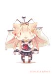  &gt;:3 1girl :3 blonde_hair chibi fingerless_gloves gloves hinata_yuu kantai_collection red_eyes ribbon yuudachi_(kantai_collection) 