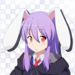  1girl adapted_costume animal_ears blush bust cato_(monocatienus) hoodie jacket long_hair looking_at_viewer necktie open_mouth pink_eyes purple_hair rabbit_ears reisen_udongein_inaba shirt solo touhou 