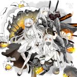  3girls aircraft_carrier_hime breasts cleavage covered_mouth dress horns kantai_collection large_breasts long_hair midway_hime multiple_girls northern_ocean_hime pale_skin red_eyes shinkaisei-kan very_long_hair white_dress white_hair white_skin 