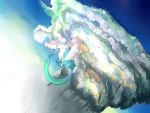  altaria beak blue_sky closed_eyes clouds flying fuujin_(sajinnarashi) mega_altaria mega_pokemon musical_note no_humans pokemon pokemon_(creature) pokemon_(game) pokemon_oras rain singing sky tail thunder wings 
