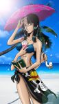 arms_behind_back background beach bikini black_hair book breasts cleavage drink extra_arms female flag going_merry jolly_roger lens_flare long_hair multi_arm multi_limb nico_robin ocean one_piece palm_tree petals pirate reading sarong solo straw_hats_jolly_roger swimsuit tree umbrella 