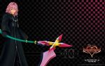 blue_eyes highres kingdom_hearts kingdom_hearts_358/2_days male marluxia official_art organization_xiii pink pink_hair scythe smile solo wallpaper 