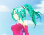  bow breasts earrings elbow_gloves final_fantasy final_fantasy_vi gloves green_eyes green_hair jewelry long_hair makube0 ponytail smile solo tina_branford 