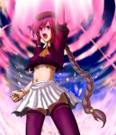  bracelet hat jewelry long_hair melty_blood midriff navel ponytail purple_eyes purple_hair purple_legwear sion_eltnam_atlasia thigh-highs thighhighs torn_clothes tsukihime very_long_hair zettai_ryouiki 