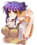  cat clannad kurohara_yuu long_hair lowres purple_hair sagara_misae sleeves_rolled_up smile white_shirt yellow_eyes 