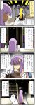  alternate_costume blonde_hair bookshelf comic coughing crescent from_behind glasses jpeg_artifacts kirisame_marisa long_hair pageratta patchouli_knowledge purple_eyes purple_hair reading school_uniform sitting skirt table touhou translated translation_request 