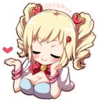  animated animated_gif bangs blonde_hair blue_eyes bow bracelet breasts chikkuru cleavage drill_hair food fruit gaia_online gif hair_ornament hairclip heart jewelry lowres smile strawberry 