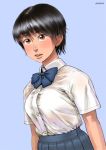  black_hair bowtie breasts original school_uniform short_hair solo taut_shirt zenkou 