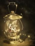  blonde_hair brown_hair dress fairy in_container lamp lantern minigirl oboro_keisuke original solo wings 
