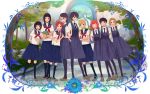  aoi_hana black_hair braid brown_hair flower glasses happy hon'atsugi_youko ikumi_kyouko kneehighs manjoume_fumi mary_janes mogi_miwa motegi_miwa multiple_girls okudaira_akira oono_haruka pantyhose red_hair redhead school_uniform serafuku shigureteki shoes skirt smile socks sugimoto_yasuko tree twin_braids ueda_ryouko yasuda_misako 