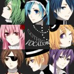  3boys 5girls everyone eyepatch family fedora gumi hat hatsune_miku kagamine_len kagamine_rin kaito kamui_gakupo kiekae lolita_headband megurine_luka meiko mini_top_hat top_hat vocaloid 