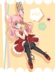  bunny_ears fork green_eyes high_heels minigirl oversized_object pan_(mimi) pantyhose pink_hair rabbit_ears shoes 