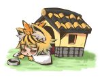  akimegu_m animal_ears chibi doghouse gohitsuki hair_ornament pet_bowl saliva sleeping solo toramaru_shou touhou 