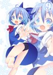  &#9320; ? ass barefoot blue_eyes blue_hair bow cirno dress fangs feet foreshortening hair_bow hands kishiri_toworu school_swimsuit short_hair skin_fang solo swimsuit swimsuit_under_clothes touhou towaru_ana wings zoom_layer 