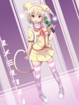  bag blonde_hair blush cat_sidhe_nekoko fairy hat legs nekoko painpa red_eyes skirt solo striped striped_legwear striped_thighhighs tail thigh-highs thighhighs yume_miru_kusuri zettai_ryouiki 