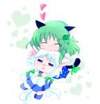  :&lt; akebi-san animal_ears bad_id braid cat_ears cat_tail chibi dog_ears dog_tail frog green_hair hair_ornament izayoi_sakuya japanese_clothes kemonomimi_mode kochiya_sanae maid miko short_hair silver_hair tail touhou twin_braids 