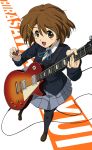 brown_hair guitar highres hirasawa_yui instrument k-on! les_paul pantyhose plectrum rino-y school_uniform short_hair solo 