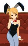  absurdres animal_ears bowtie bunny_ears bunnysuit dream_c_club hair_cubes hair_ornament highres pantyhose rabbit_ears setsu_(dream_c_club) short_hair side_ponytail sitting solo 