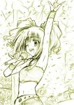  \m/ arm_up armpits confetti cool_&amp;_sexy_(idolmaster) idolmaster microphone midriff monochrome sankaku_umako sketch solo takatsuki_yayoi twintails wink yellow 