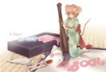  animal_ears calligraphy_brush japanese_clothes kimono minigirl mouse_ears mouse_tail new_year paintbrush pan_(mimi) tail 