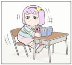  1girl book desk hairband heart holding holding_book karimei komeiji_satori lowres pink_hair short_hair solo third_eye touhou 