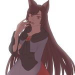  1girl :o animal_ears brown_hair dress imaizumi_kagerou long_hair lowres mefomefo neckerchief red_eyes red_fingernails touhou wide_sleeves wolf_ears 