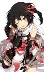  1girl ;p black_hair brown_eyes elbow_gloves gloves kantai_collection looking_at_viewer ogipote one_eye_closed scarf sendai_(kantai_collection) short_hair solo tongue tongue_out torpedo two_side_up 