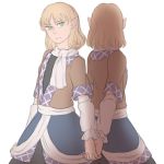  2girls arm_warmers blonde_hair dress dual_persona expressionless green_eyes holding_hands lowres mefomefo mizuhashi_parsee multiple_girls pointy_ears short_hair short_sleeves touhou 