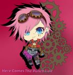  armor blue_eyes chibi gears goggles goggles_on_head league_of_legends piercing pink_hair solo vi_(league_of_legends) 