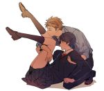  1boy 1girl apfl0515 black_legwear blue_hair brown_hair closed_eyes gekkan_shoujo_nozaki-kun green_eyes hori_masayuki kashima_yuu kiss kneehighs leg_kiss legs_up profile school_uniform shorts_under_skirt 